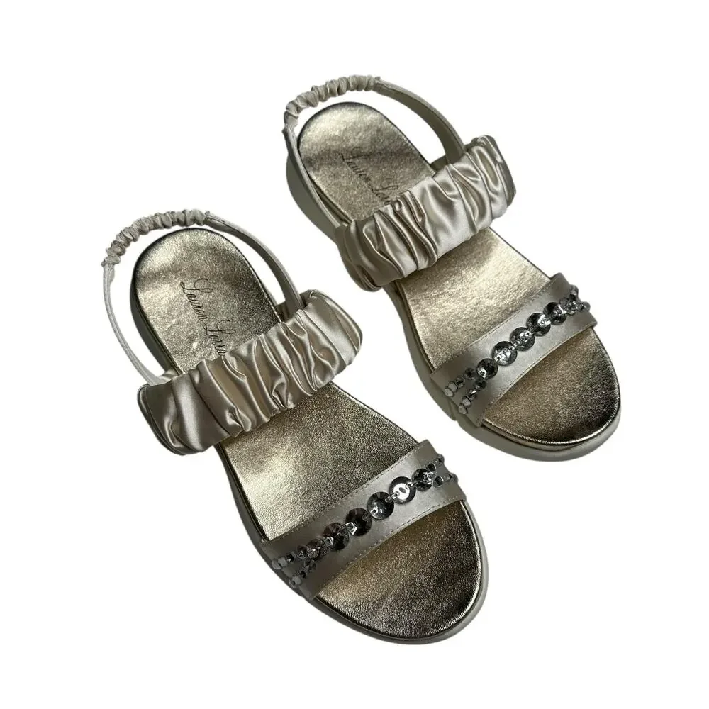 LAUREN‎ LORRAINE Annie Ivory Champagne Gold Rhinestone Sandals Women's Size 9